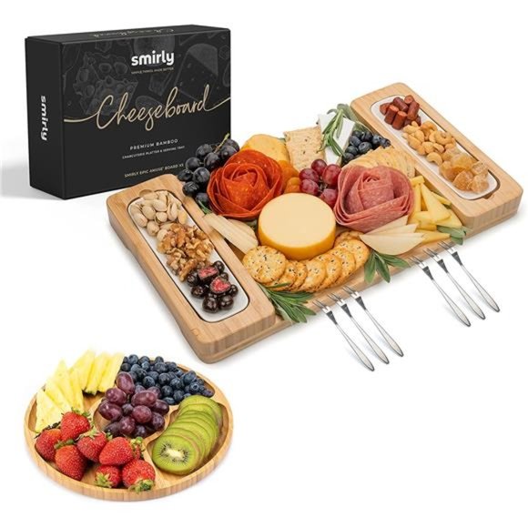 Light Bamboo Cheese Board Set Bamboo Cheese Board Set - Large Charcuterie Board Set